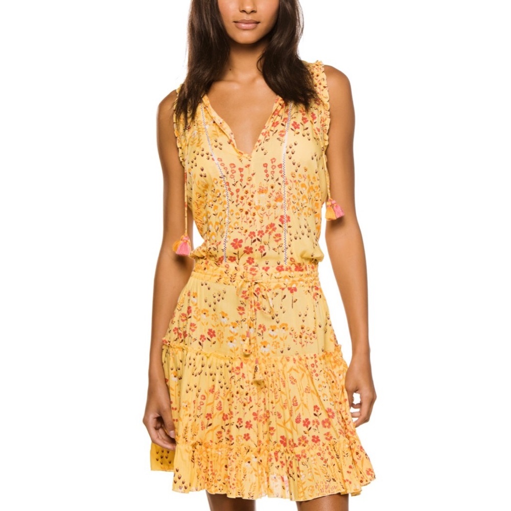 Poupette St. Barth Clara Yellow Bouquet Ruffled Mini Dress